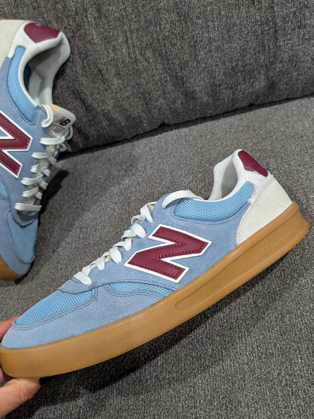 New Balance Men's Light Blue & Burgundy Suede Mesh Sneakers